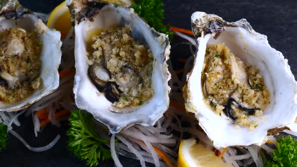 Fresh Oysters in Shells Ready to Eat at a Seafood Restaurant