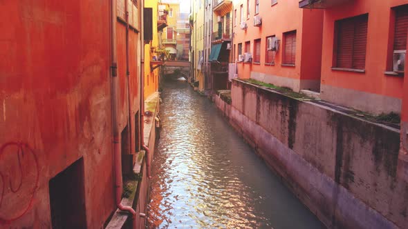 Vintage Canal - Emilia Romagna Landmarks of Bologna - Italy - the Canale Di Reno or Canal of the