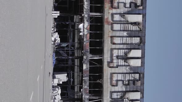 Vertical Video of a Destroyed Shopping Mall During the War in Bucha Ukraine