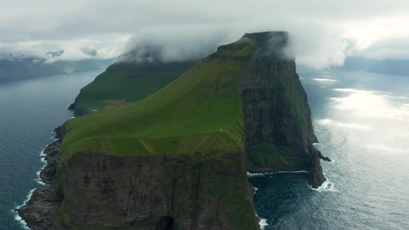 Aerial View of Kalsoy Island at Sunset