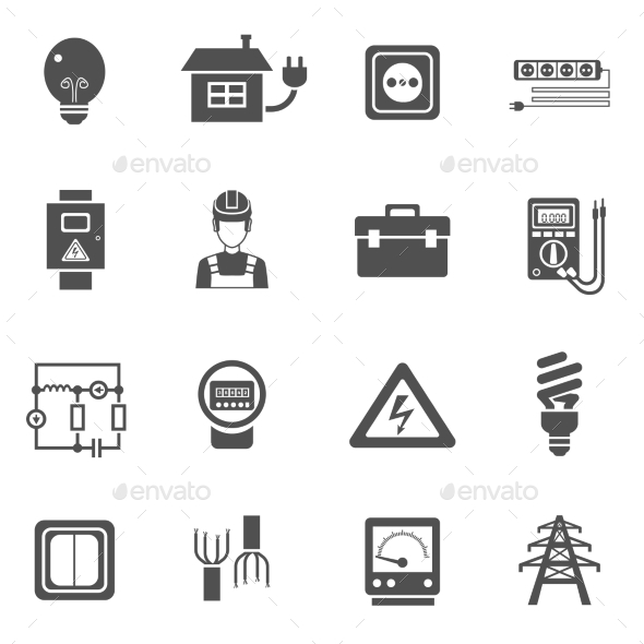 Electricity Black White Icons Set