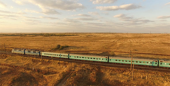 Moving Train in Kazakh Steppe