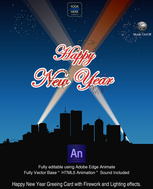 Happy New year with Fireworks - Greeting Card - CREATED IN ADOBE EDGE ANIMATE