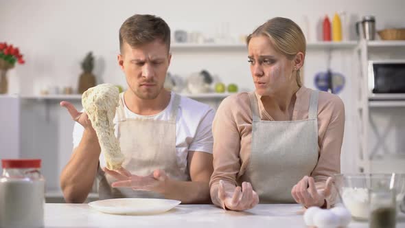 Chef Holding Raw Dough, Dissatisfied With Work of Kitchen Novice, Cuisine Course