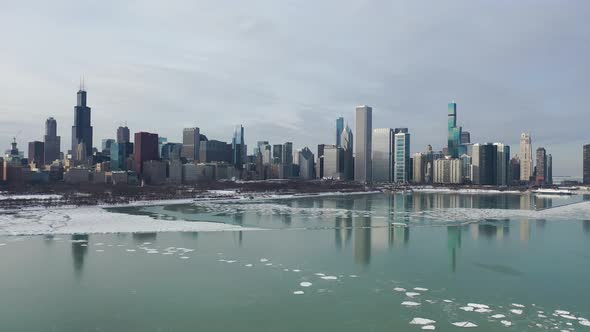 Chicago Skyline - Aerial View in Winter