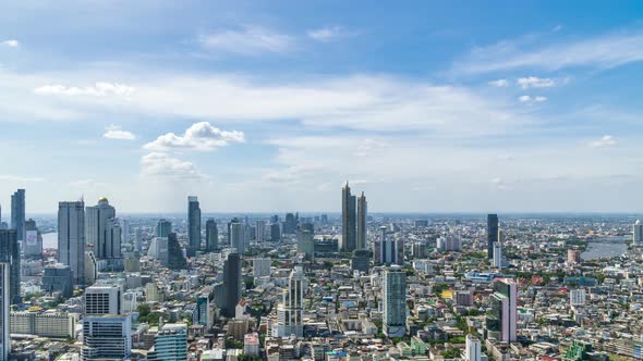 Bangkok business district city center, with buildings and skyscrapers, zoon out – Time Lapse