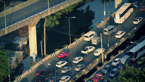 Rush Hour Traffic On Bridges In City