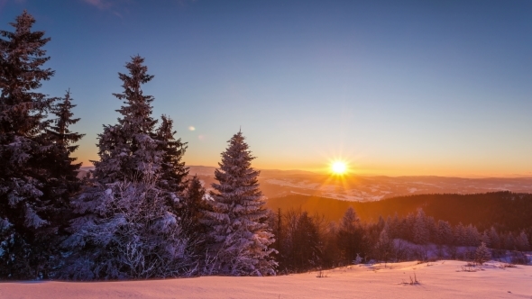 Sundown In Winter Mountain