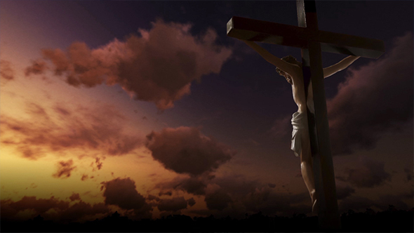 Calvary Crucifixion With Sun Setting Behind