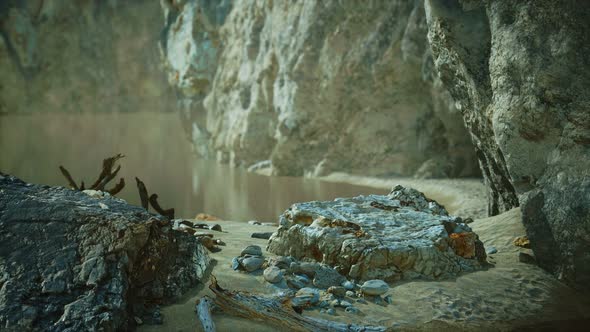 Seascape with White Rocky Cliffs in Sea Bay alt