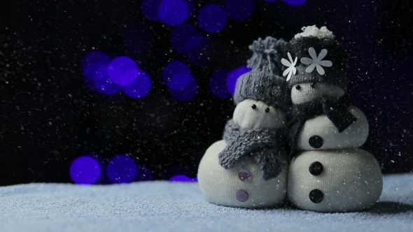 Snowmans Couple In The Snow Night