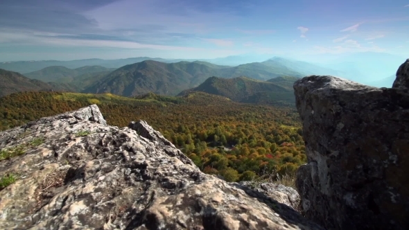 Panorama Of The Autumn Mountains Of The Caucasus