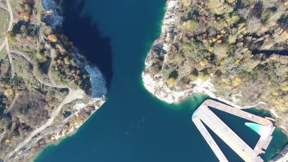 Top-down aerial view of Zakrzowek quarry in Krakow, Poland, Europe