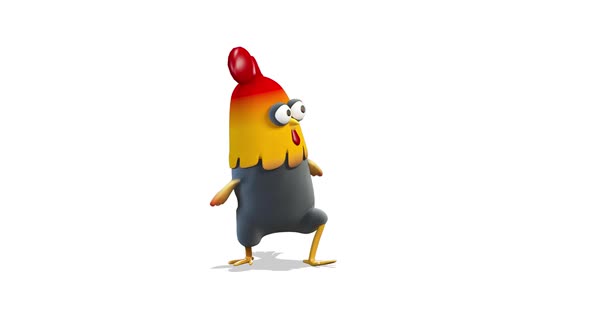 Rooster Silly Dancing on White Background