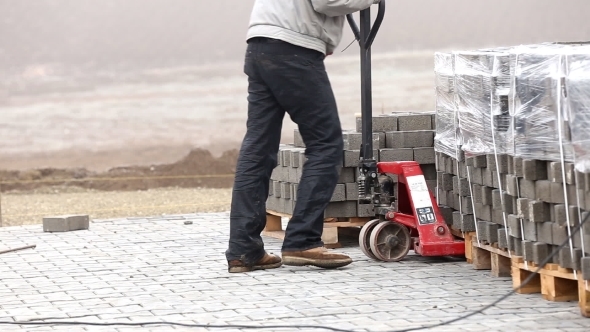 Handcart Carrying Heavy Paving Slabs