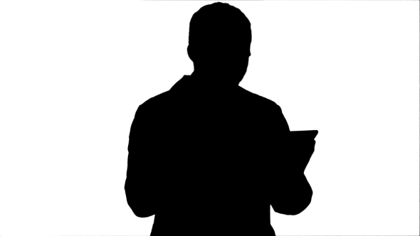 Silhouette Happy Doctor Using Digital Tablet Track