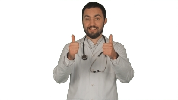 Smiling Doctor Gesturing Thumbs Up To Camera On