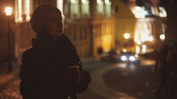 The Girl On An Evening Street, Drinking Coffee