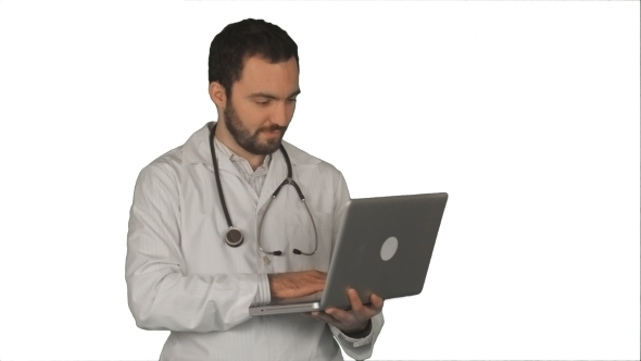 Medical Doctor Working With Laptop On White