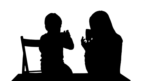 Silhouette Son With His Mother Drinking Tea