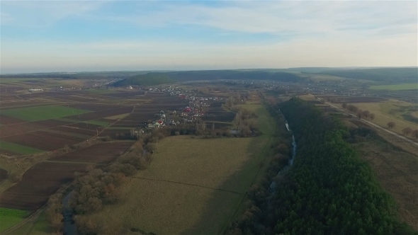 Aerial View Of The Ukrainian Village And Field