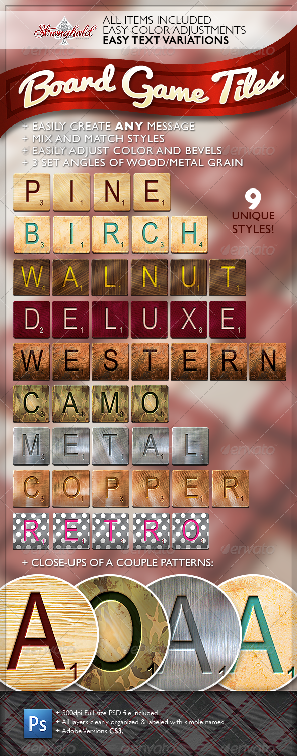 Word Game Board Tiles Set