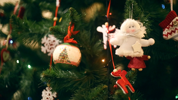 New Year, Beautiful Christmas Decorations on a Background Garlands Blinking.