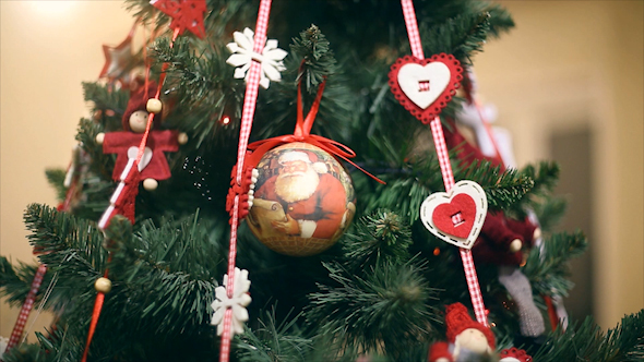 New Year, Beautiful Christmas Decorations on a Background Garlands Blinking.