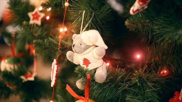 New Year, Beautiful Christmas Decorations on a Background Garlands Blinking