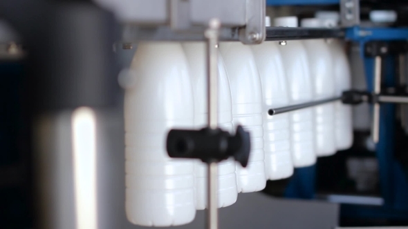 Technolofy Of Conveyor With Milk Bottles