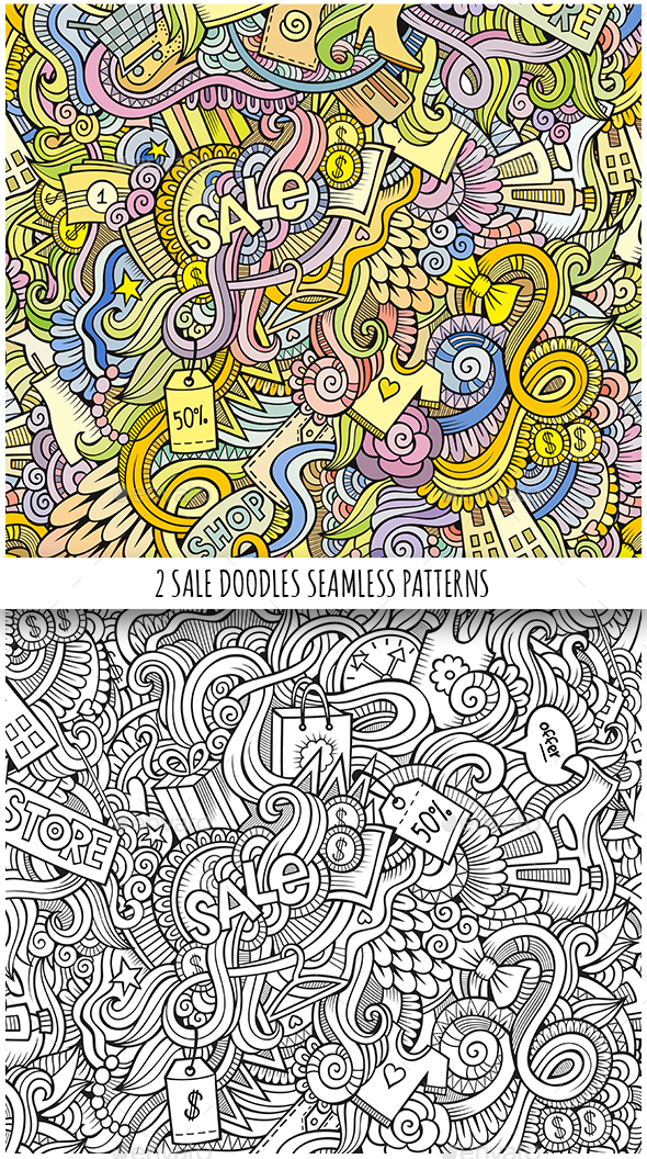 2 Doodles Seamless Sale and Shopping Pattern