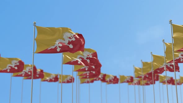 Bhutan Row Of Flags 3D Animation