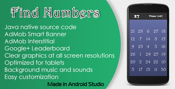 Find Numbers Game with AdMob and Leaderboard
