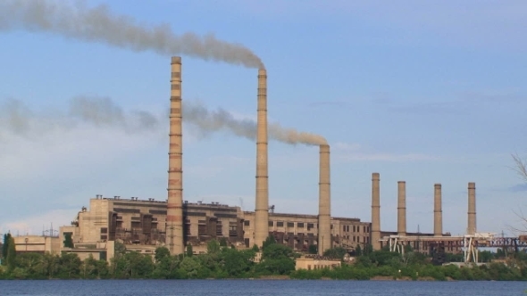 Industrial Stacks Of Coal Power Plant Injecting