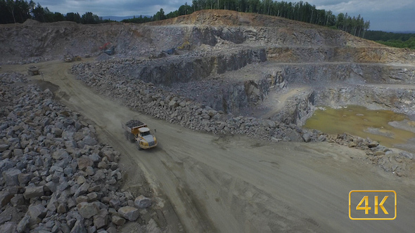 Aerial Over Stone Mine Truck