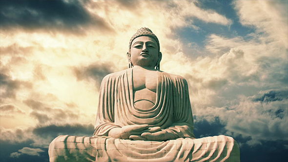 Sitting Buddha Statue With Dramatic Sky Timelapse