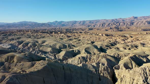 Flying above an alien looking landscape in the anza borrego desert state park