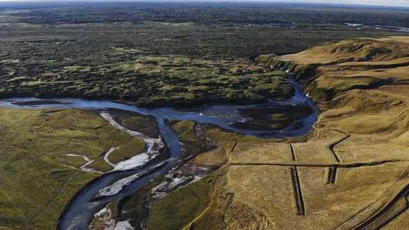 Drone Flight Over Landscape And Fjaorargljufur Canyon