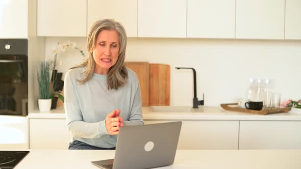 Confident Greyhaired Senior Business Woman Using Laptop for Virtual Communication
