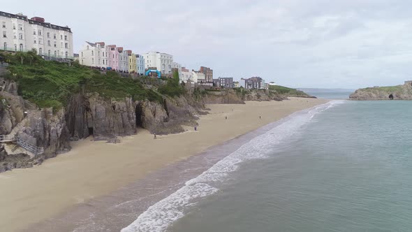 Footage along the beach in Tenby, Wales.