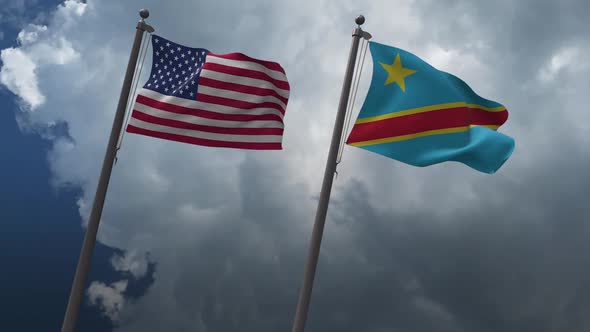 Waving Flags Of The United States And The  Democratic Republic Of The Congo 2K