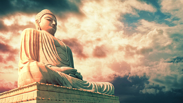 Buddha Statue At Sunset With Amazing Colors