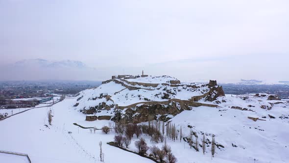 Historical Eastern Fortress, Van Castle on Rocky Hill and Mosques