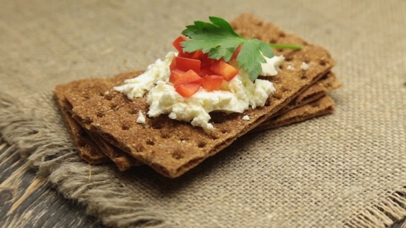 Crispbread With Soft Cottage Cheese And Red Pepper