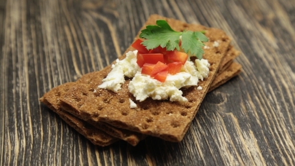 Crispbread With Soft Cottage Cheese And Red Pepper