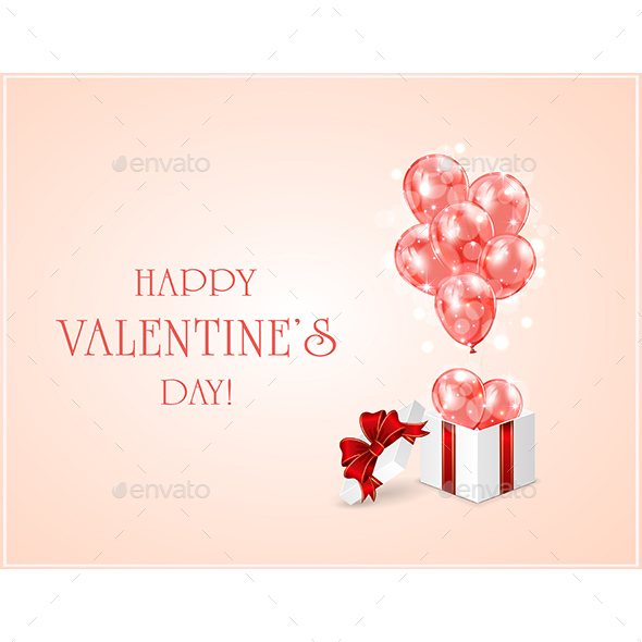 Red Valentines Balloons and Gift Box