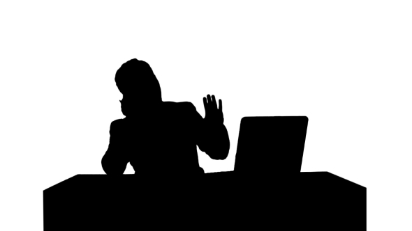 Silhouette Young Business Man Speaking On The