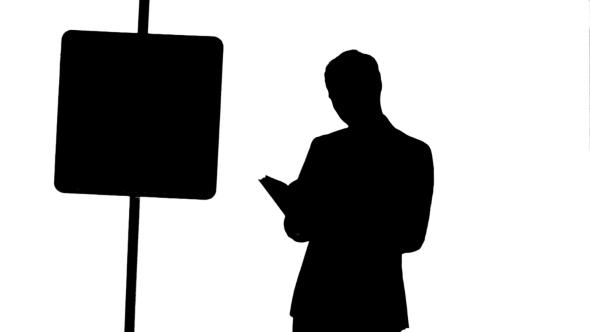 Silhouette Man Reading a Book With Parking Sign
