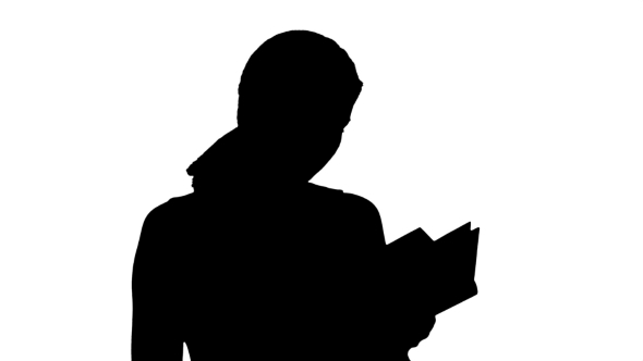 Silhouette Young Beautiful Girl Reading a Book On