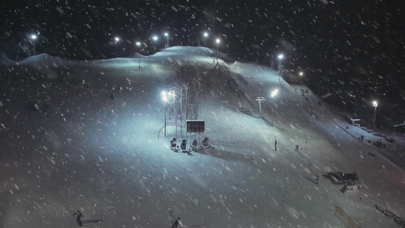 Ski Resort At Night, Aerial View